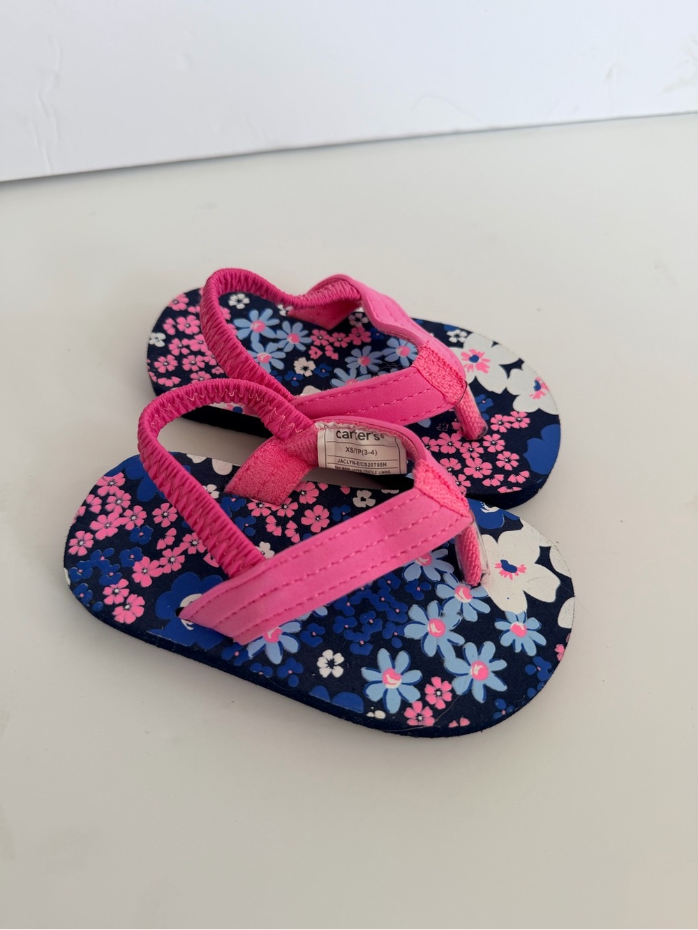 Carter's Navy Floral Flip Flop Sandals with Pink Straps